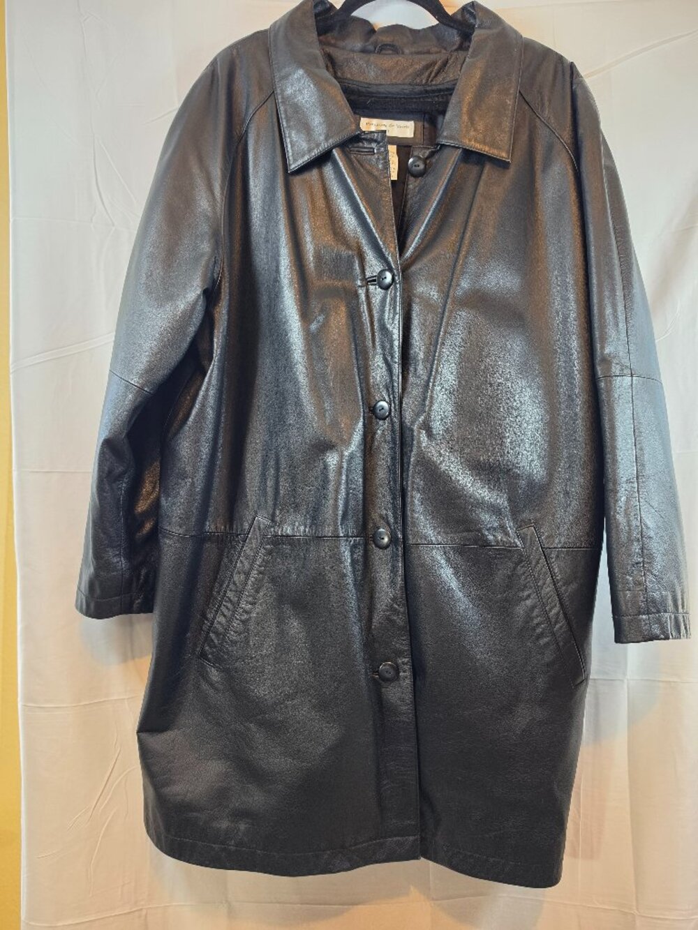 Preston & York Black Genuine Leather Coat Jacket 2X Long Sleeve